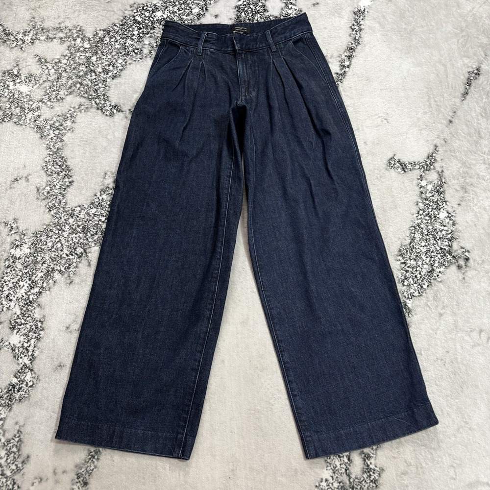 Banana Republic High Rise Pleated Wide Leg Jeans Size 26 2 Petite Dark Wash